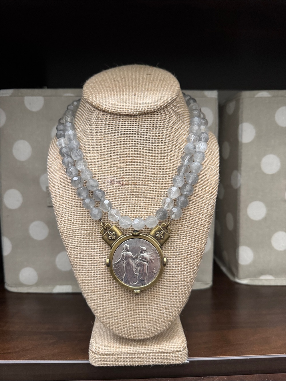 Vintage-Inspired Gray Bead Pendant Necklace -